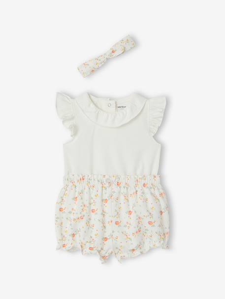 Bodysuit, short and band for head accessories for hair set ecru 