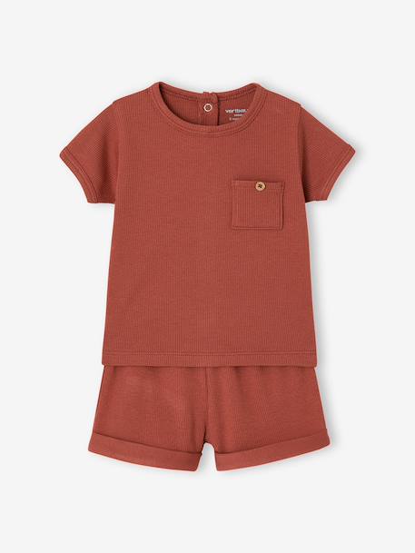 Pack of 2 organic cotton pyjama shorts tomato red 