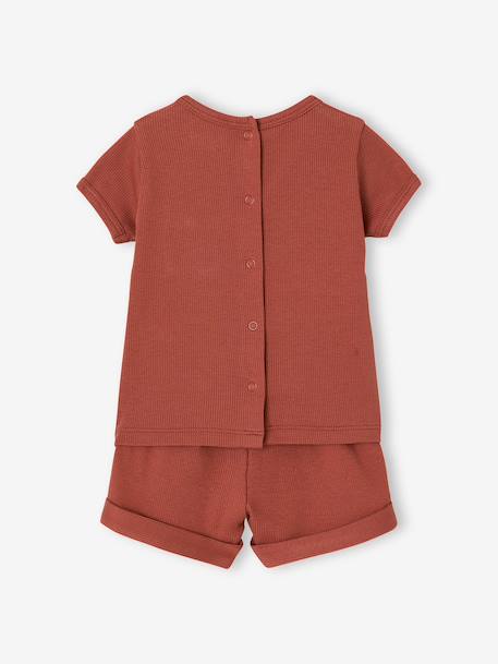 Pack of 2 organic cotton pyjama shorts tomato red 