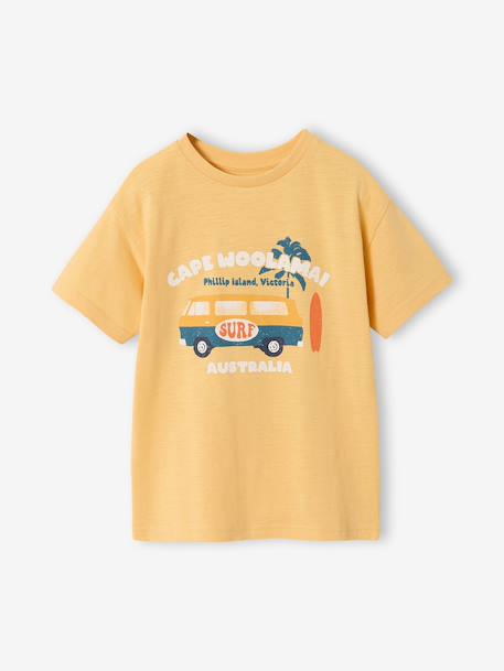Boy's short-sleeved t-shirt anthracite+sky blue+yellow 