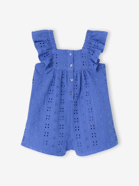 Girl's playsuit with embroidery electric blue+sweet pink 