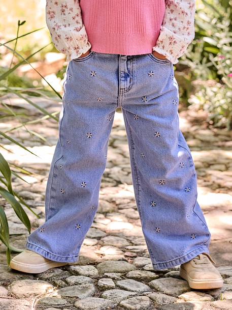 Embroidered Susan wide-leg jeans for girls bleached denim+deep blue+denim blue+medium blue 