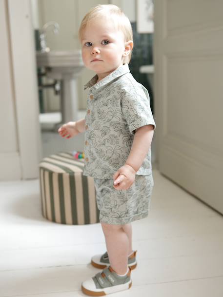 Baby boy shirt and short set sage green 
