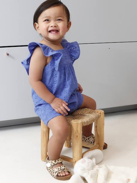 Girl's playsuit with embroidery electric blue+sweet pink 