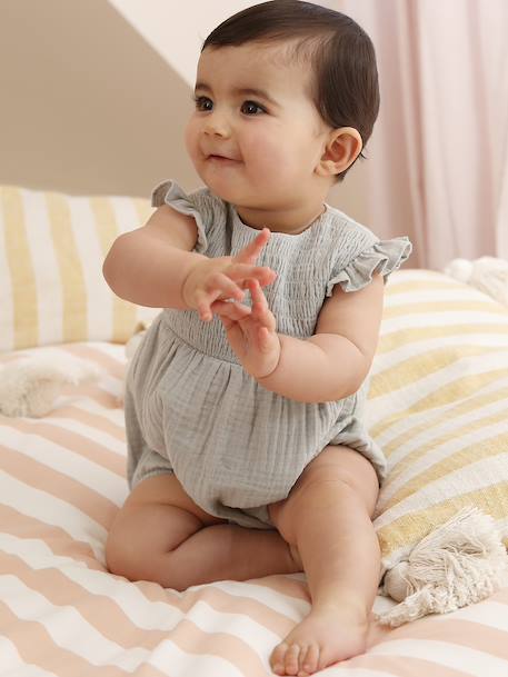 Cotton Gauze Romper for Girls sage green 