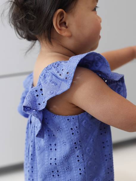 Girl's playsuit with embroidery electric blue+sweet pink 