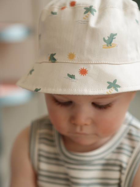 Reversible cotton bucket hat for baby boys ecru 