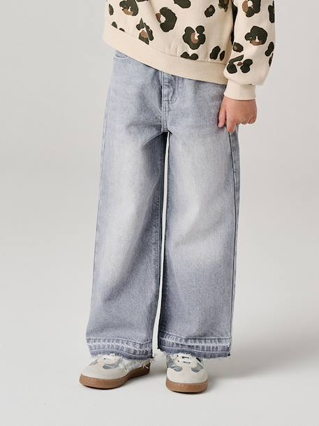 Wide-Leg Jeans, Frayed Hems, for Girls bleached denim+deep blue+grey+stone 