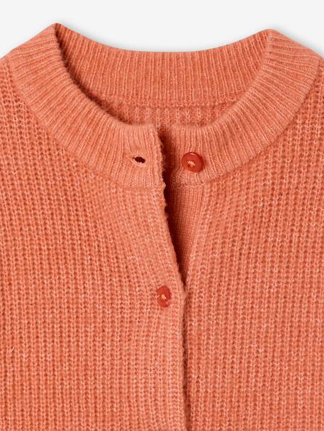 Girl's fine knit fluffy cardigan coral+marl grey+peony pink 