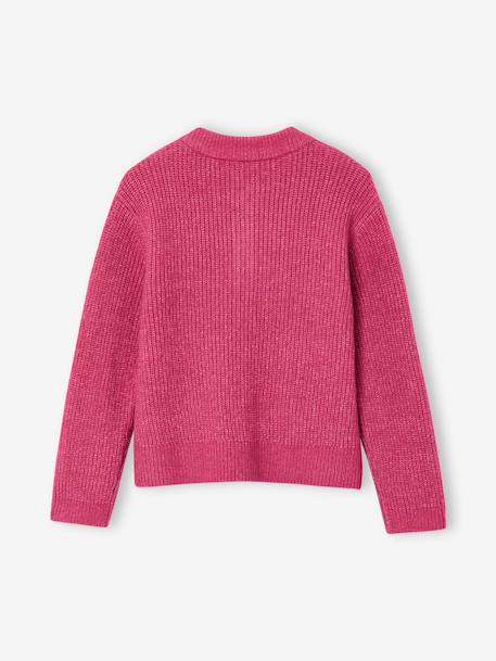 Girl's fine knit fluffy cardigan coral+marl grey+peony pink 