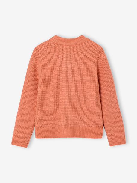 Girl's fine knit fluffy cardigan coral+marl grey+peony pink 