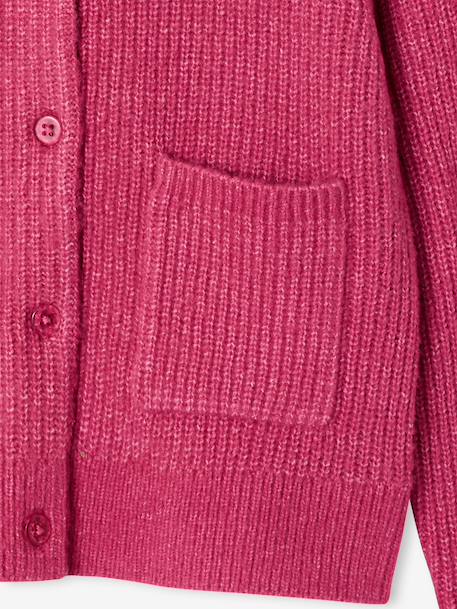 Girl's fine knit fluffy cardigan coral+marl grey+peony pink 