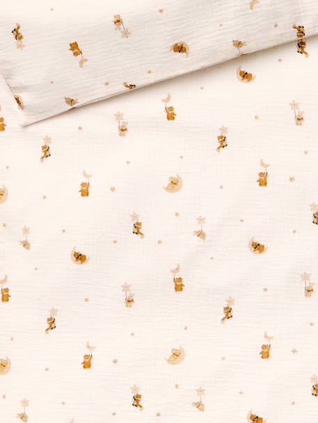 Baby's cotton muslin duvet cover bedding set printed white 