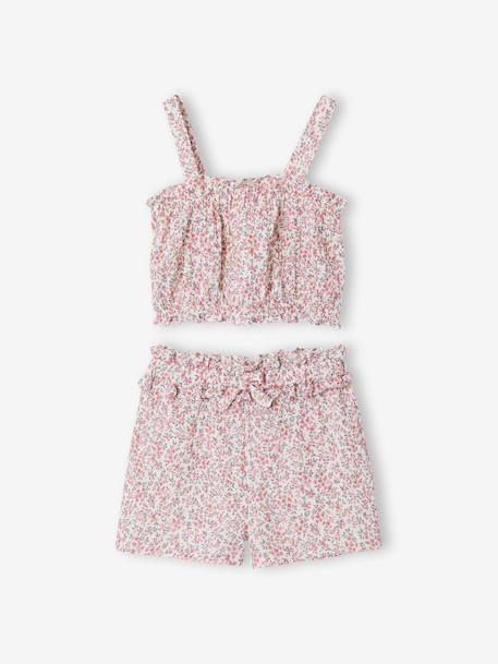 Floral short set for girls printed white 