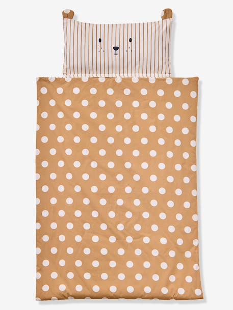 Cotton sleeping bag with polka dots caramel 