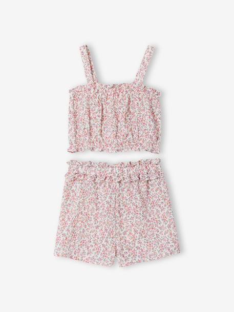 Floral short set for girls printed white 