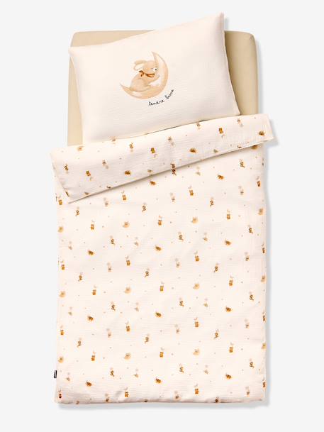 Baby's cotton muslin duvet cover bedding set printed white 
