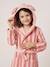 Customisable rabbit bathrobe for children, with recycled cotton striped pink 