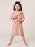Customisable rabbit bathrobe for children, with recycled cotton striped pink 