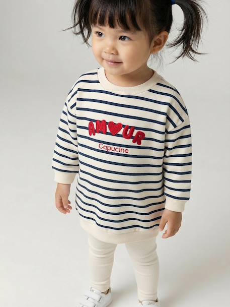 Customisable baby dress and leggings set striped navy blue 