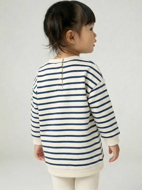 Customisable baby dress and leggings set striped navy blue 
