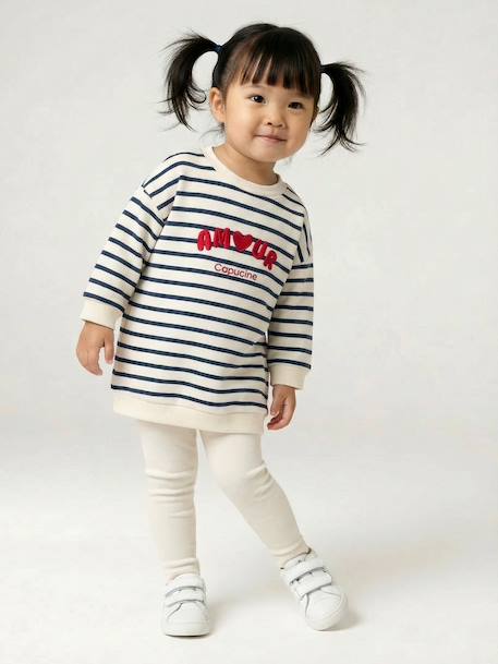 Customisable baby dress and leggings set striped navy blue 