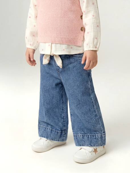 Wide Leg Trousers with Tie Belt for Babies double stone 