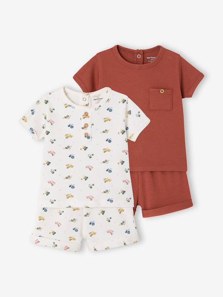 Pack of 2 organic cotton pyjama shorts tomato red 
