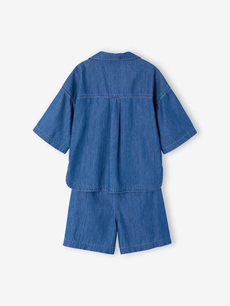Lightweight denim girl's shirt and short set medium blue 