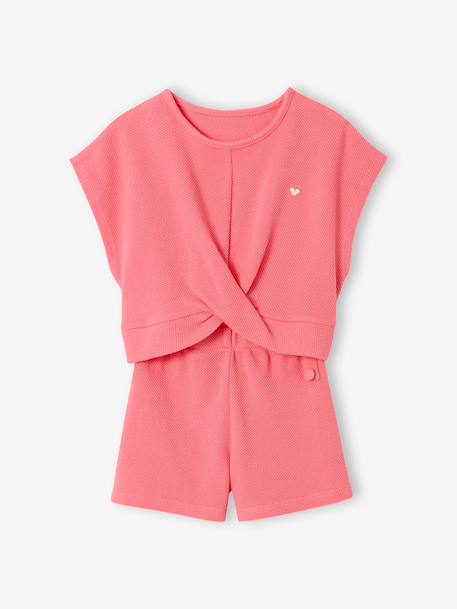 Fancy Knit T-Shirt & Shorts Set for Girls ecru+rose 