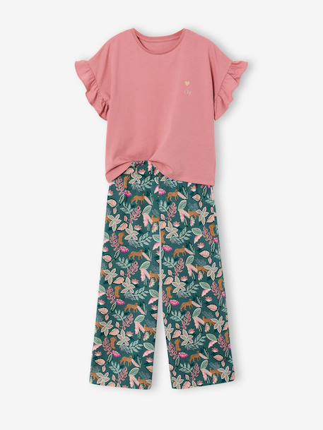 Girl's T-shirt and wide-leg trouser set blush+ecru 