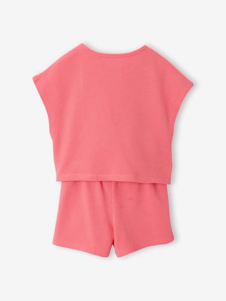 Fancy Knit T-Shirt & Shorts Set for Girls ecru+rose 