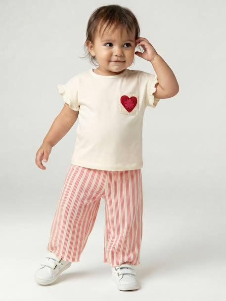 Girl's wide-leg jersey trousers mustard+striped pink 