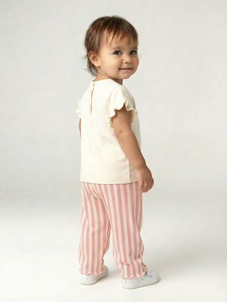 Girl's wide-leg jersey trousers mustard+striped pink 