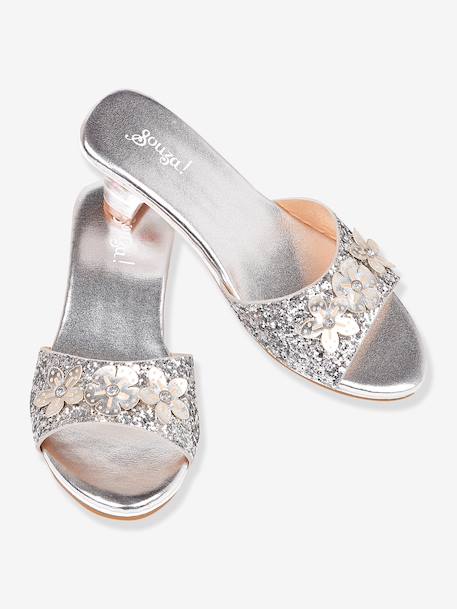 Fancy heeled mules for children's dress up silver 