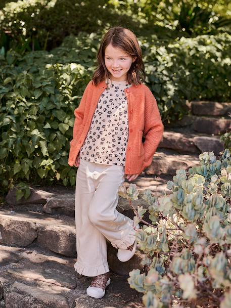 Girl's fine knit fluffy cardigan coral+marl grey+peony pink 