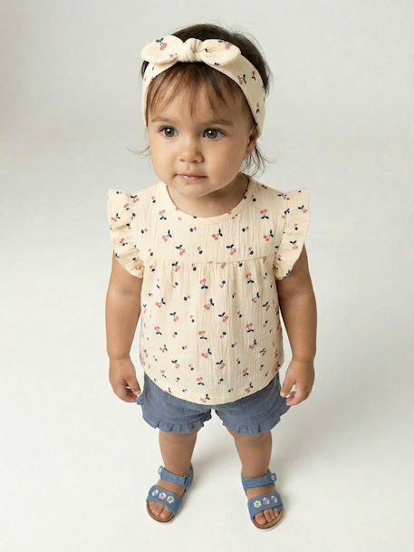 Girl's T-shirt, short and band for head accessories for hair set slate blue 