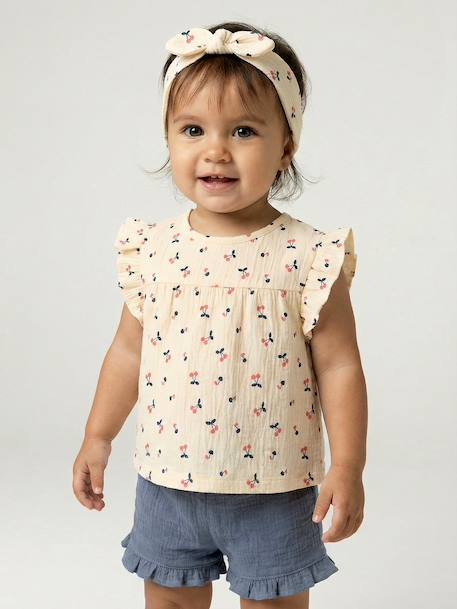 Girl's T-shirt, short and band for head accessories for hair set slate blue 