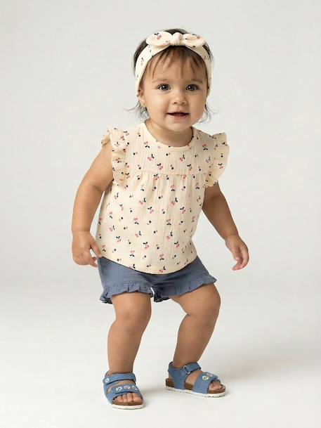 Girl's T-shirt, short and band for head accessories for hair set slate blue 