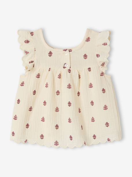 Sleeveless printed blouse ecru 
