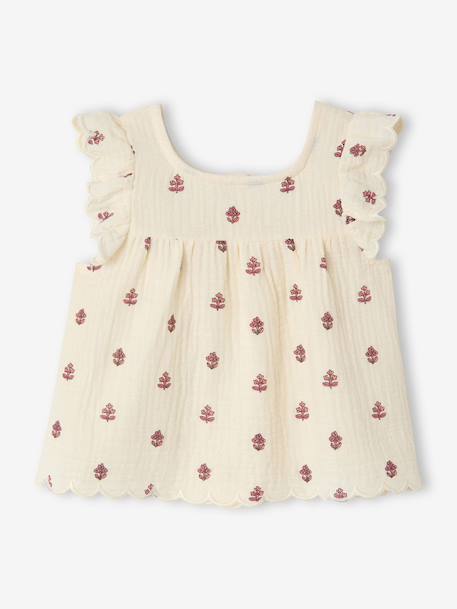 Sleeveless printed blouse ecru 