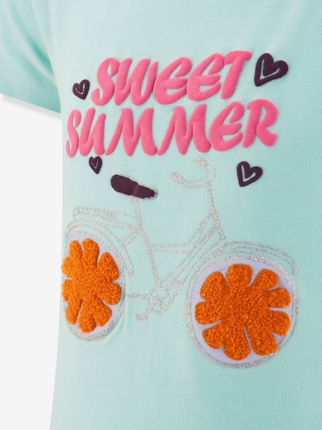 T-shirt with summer slogan Happy Girls for girl crystal blue 