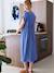 Long maternity and nursing dress grey blue+rose 