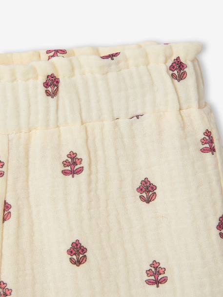 Wide-leg trousers for baby girls in cotton gauze ecru 