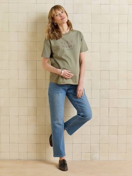 Organic Cotton* T-Shirt with Slogan, for Maternity cappuccino+ecru+khaki 