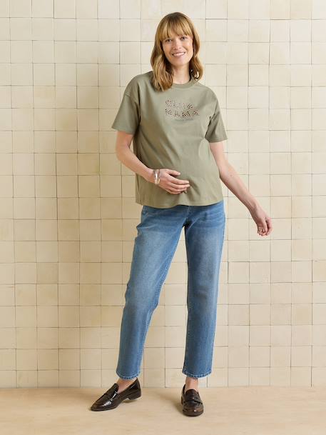 Organic Cotton* T-Shirt with Slogan, for Maternity cappuccino+ecru+khaki 