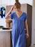 Long maternity and nursing dress grey blue+rose 