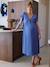 Long maternity and nursing dress grey blue+rose 
