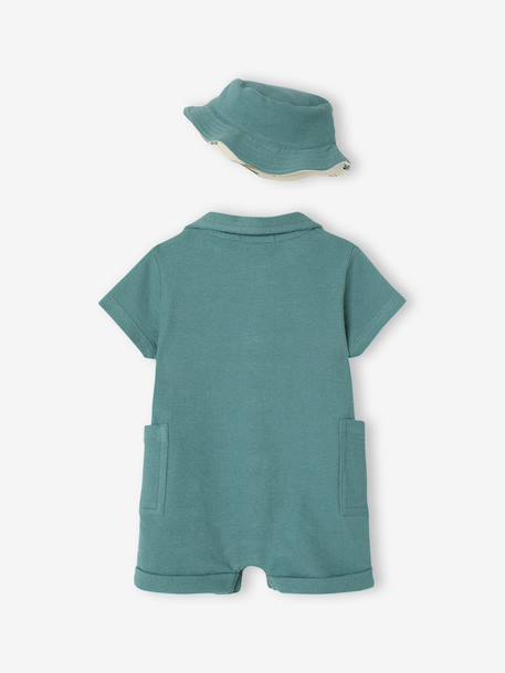 Set of jumpsuit and reversible bucket hat emerald green 