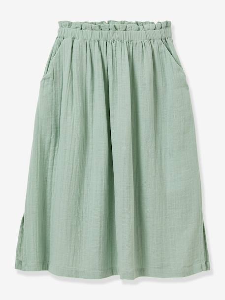 Long organic cotton gauze skirt sage green 